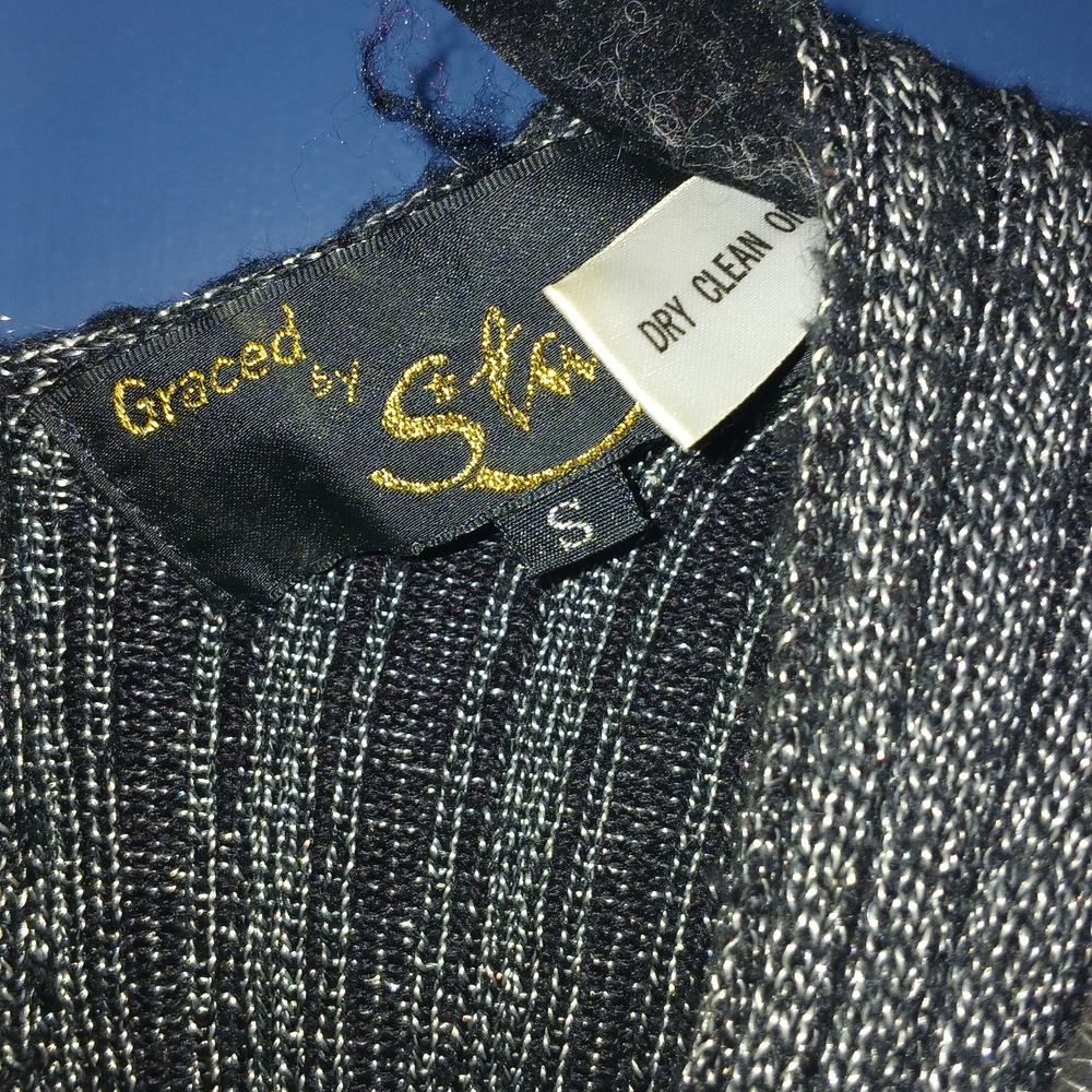 Vintage 90's Elegant Metallic V-Neck Sweater with Bold Accents - Picture 3 of 14